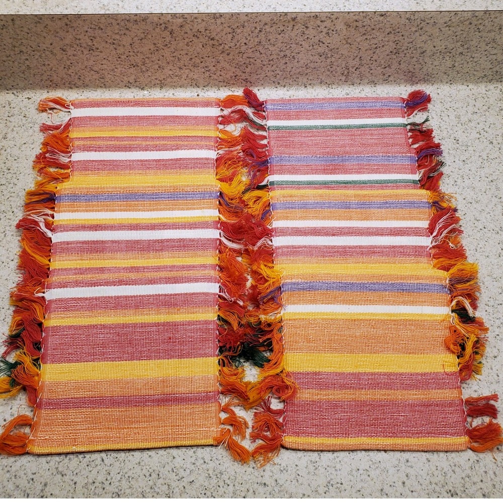 Time to Celebrate Mug Rug Coasters Set of 4 Multicolor Cotton Excellent Fringe - Picture 3 of 10